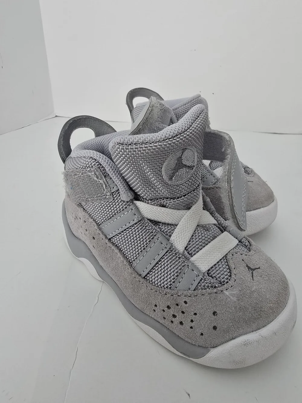 Jordan 6 Ring Toddler Kids Light Grey Suede & Mesh Hook-and-Loop Sneakers Size 6